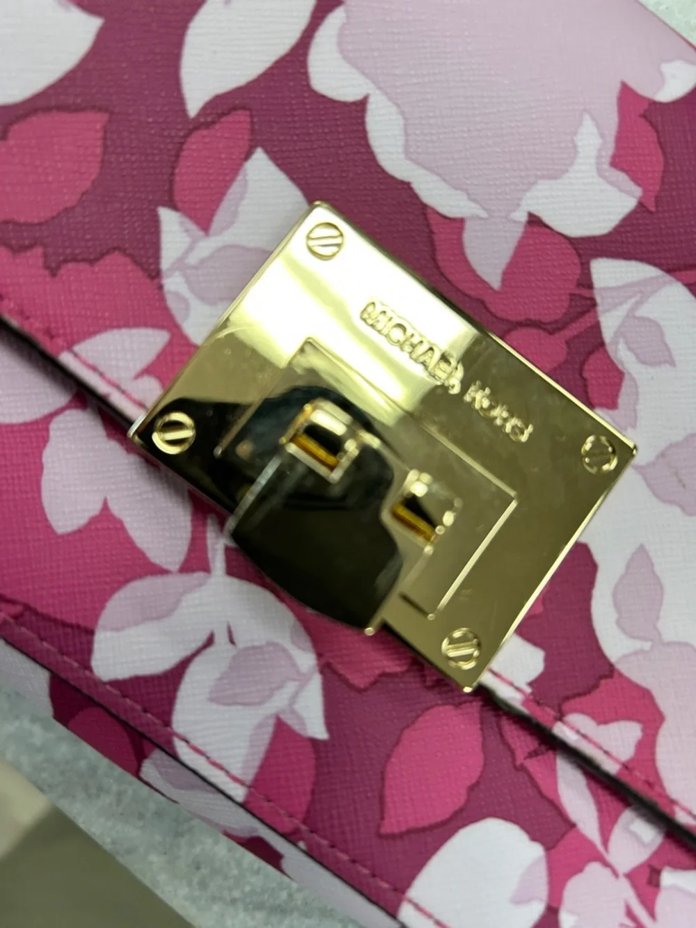 Michael Kors Pink Floral Leather Crossbody with Gold Hardware - Picture 7 of 8